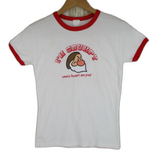 L Vintage Y2K White Red Ringer T Shirt I'M GRUMPY Which Dwarf are You Snow White